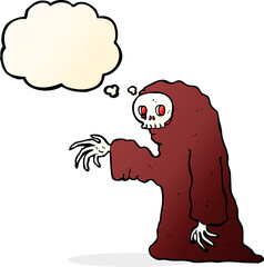 cartoon spooky halloween costume with thought bubble