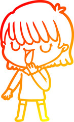 warm gradient line drawing of a cartoon woman