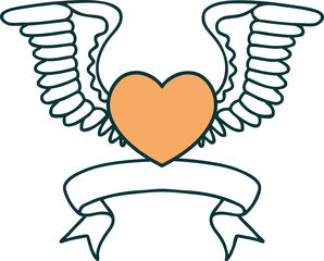 Obraz premium traditional tattoo with banner of a heart with wings