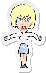 retro distressed sticker of a cartoon shocked woman