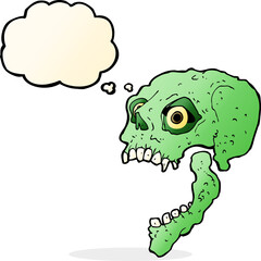 cartoon scary skull with thought bubble