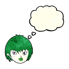 cartoon vampire girl face with thought bubble