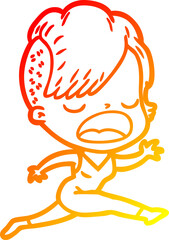 warm gradient line drawing of a cartoon cool hipster girl talking