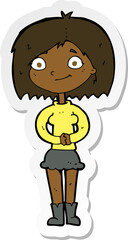 sticker of a cartoon happy woman