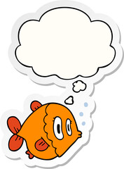 cartoon fish with thought bubble as a printed sticker