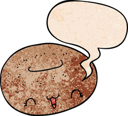 cute cartoon donut with speech bubble in retro texture style