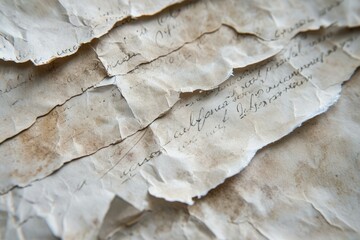 Discolored Antient paper closeup. Old yellowed notes with beautiful handwriting. Generate AI - obrazy, fototapety, plakaty
