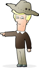 cartoon pointing man wearing hat