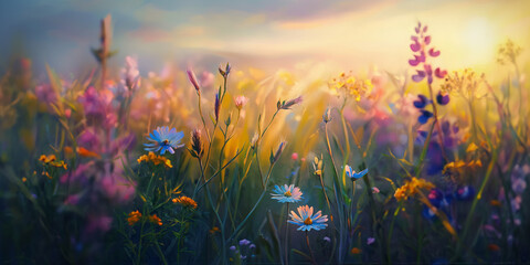 Fototapeta na wymiar Illustration of a flower meadow in spring 