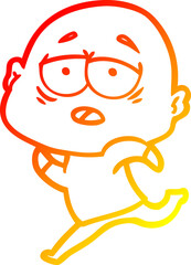 warm gradient line drawing of a cartoon tired bald man