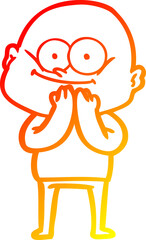 warm gradient line drawing of a cartoon bald man staring