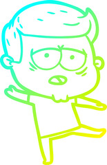 cold gradient line drawing of a cartoon tired man