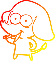 warm gradient line drawing of a happy cartoon elephant