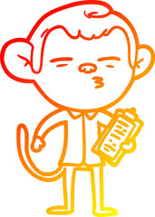 warm gradient line drawing of a cartoon office monkey