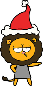 recommend clip art: hand drawn line drawing of a bored lion wearing santa hat