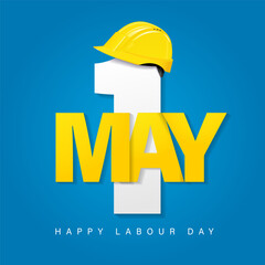 1st May, Happy Labour Day with yellow workers helmet. International Labor Day vector illustration