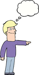 cartoon man pointing with thought bubble