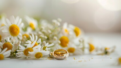 Obraz na płótnie Canvas Wedding Rings Amidst Daisy Flowers - Symbol of Eternal Love