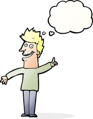 cartoon happy man with thought bubble