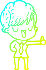 cold gradient line drawing of a cartoon woman talking
