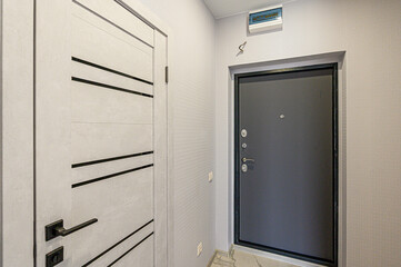 standard room interior apartment. room doors, renovation corridor lobby entrance hall