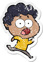 distressed sticker of a cartoon man gasping in surprise
