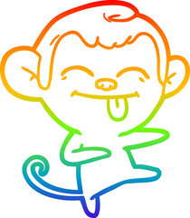 rainbow gradient line drawing of a funny cartoon monkey pointing