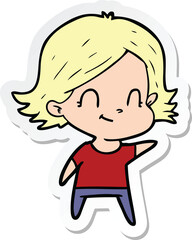 sticker of a cartoon friendly girl