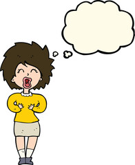 cartoon screaming woman with thought bubble