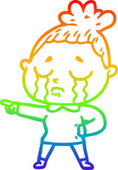 rainbow gradient line drawing of a cartoon crying woman