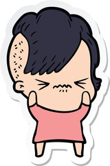 sticker of a cartoon annoyed hipster girl