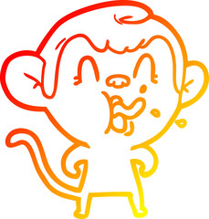 warm gradient line drawing of a crazy cartoon monkey