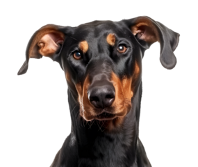 Dog doberman sitting in front of camera isolated on transparent background