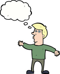 cartoon worried man with thought bubble