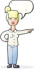 cartoon woman pointing with speech bubble