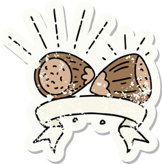 worn old sticker of a tattoo style hazelnuts