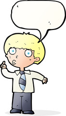 cartoon school boy with question with speech bubble