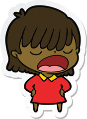sticker of a cartoon woman talking loudly