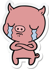 Naklejka premium sticker of a cartoon pig crying