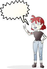 freehand drawn speech bubble cartoon alien rock fan girl
