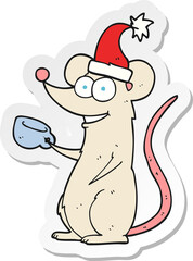 sticker of a cartoon mouse wearing christmas hat
