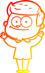 warm gradient line drawing of a cartoon happy man