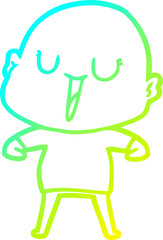 cold gradient line drawing of a happy cartoon bald man