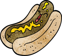 cartoon doodle hotdog with mustard