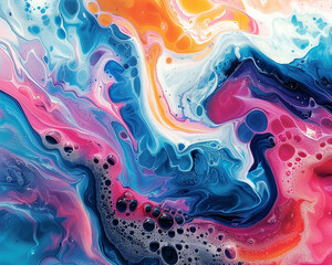 Fluid art with electric vivid colors, dynamic mix