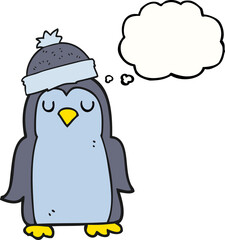 freehand drawn thought bubble cartoon penguin