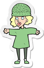 sticker of a cartoon woman wearing winter hat