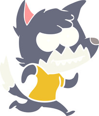 flat color style cartoon grinning fox