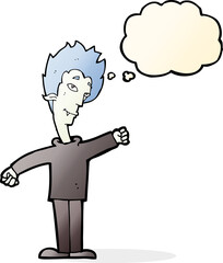 cartoon vampire man with thought bubble