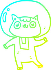 cold gradient line drawing of a cartoon space cat